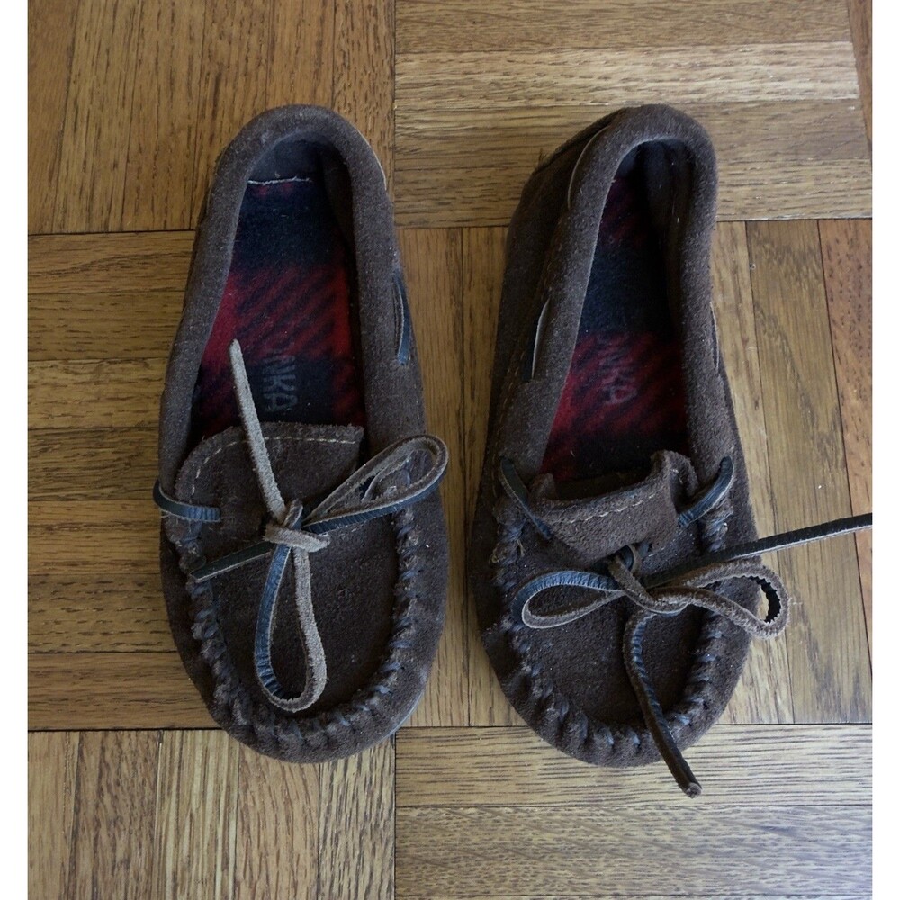 MINNETONKA Boys 9 Brown Suede Boat Moc Sporty Moccasins Slip-on Shoes 2773
